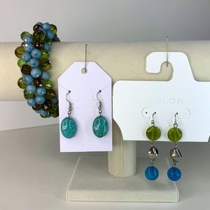 Jewelry Lot Bundle Blue Green Bracelet Earrings Set Casual Dressy Stylis…